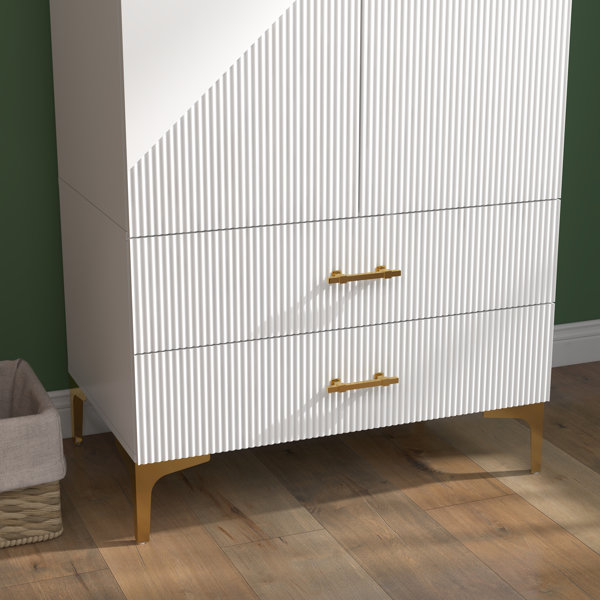 Mercer41 Rahmeir 2 Door 2 Drawers, White Armoires, Wardrobe